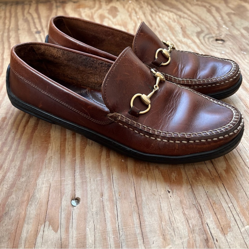 GUCCI Women's Brown Leather Horsebit Loafer Driving Moccasin Shoe 100 0424B 7